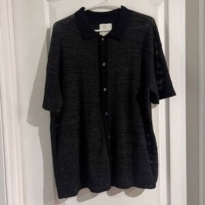 American Eagle Mens Button Down Knit Cardigan Sweater Short Sleeve Black‎ Medium